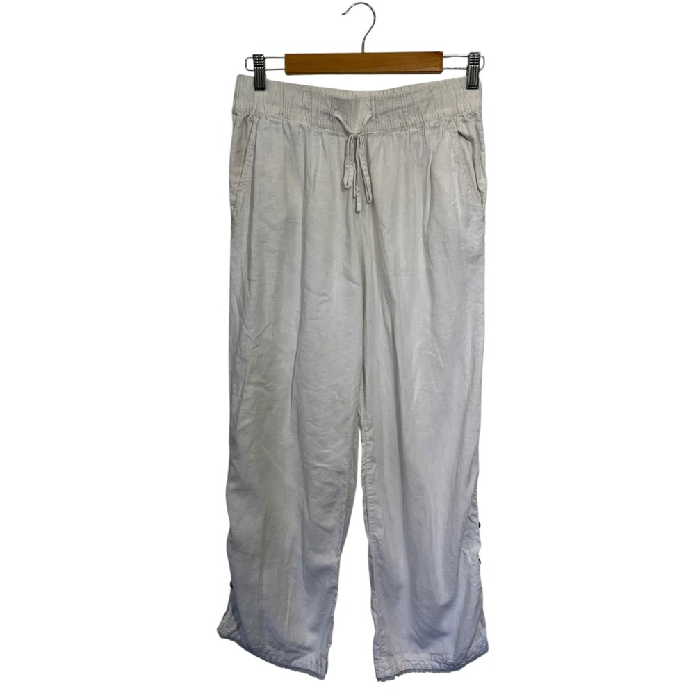 Joie‎ Womens White Linen Blend Cropped Drawstring Pants Small Coastal Relaxed